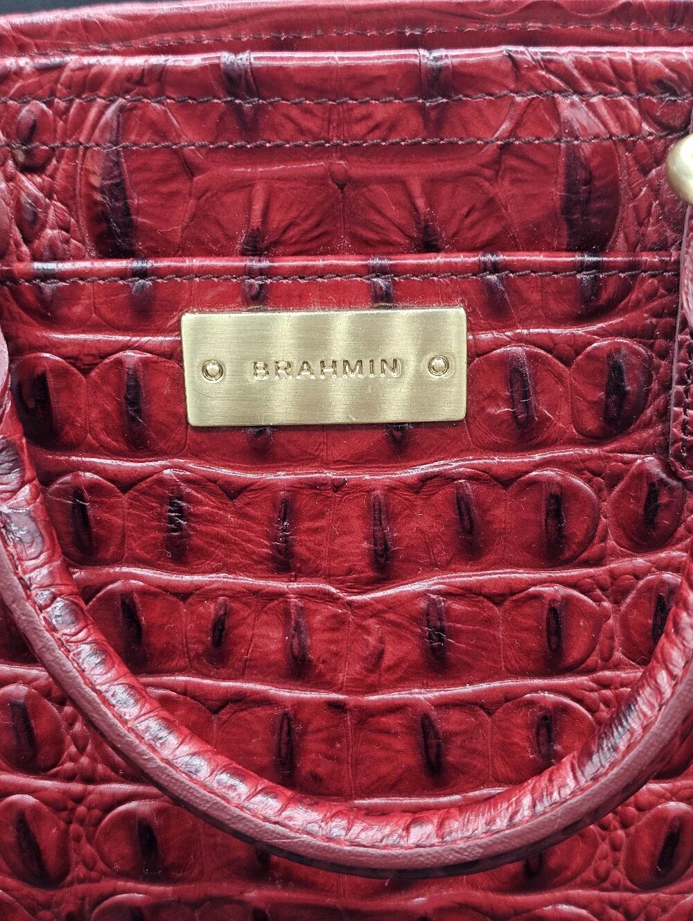 Brahmin Red Croc-Embossed Satchel with Removable Strap